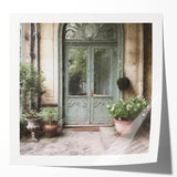 Extra large wall art featuring a French door architecture in muted earth tones, printed on glossy photo paper.