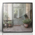 Large abstract wall art featuring a minimalist black and white depiction of French doors, framed in acrylic.