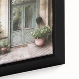Close-up of a black, textured door depicted in vibrant, colorful art on an extra-large framed canvas.
