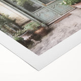 Art deco poster featuring a detailed French door design in neutral tones on a rolled canvas.