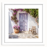 Abstract art print of a Greek door in muted earth tones on a framed canvas, suitable for dining room or bedroom decor.
