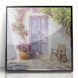 Large abstract wall art featuring a mid-century modernist style black acrylic print of a Greek door.