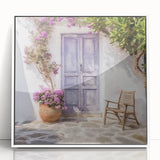 Framed acrylic print of a Greek door design in white, ideal for modern art wall decor or nursery.