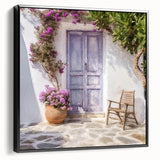 Black and white framed canvas of a vintage Greek door, ideal for bedroom wall decor.