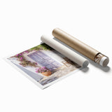 Extra large rolled print of a Greek architecture door, featuring floral elements in muted colors.