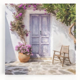 Black and white photo of a Greek architecture door on a large stretched canvas, suitable for kitchen wall art.