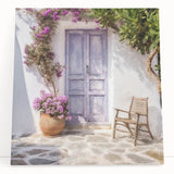 Black and white photo of a Greek architecture door on stretched canvas, ideal for kitchen wall art or bedroom.