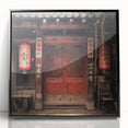Large abstract wall art featuring a Japanese door design in black and white, framed acrylic.