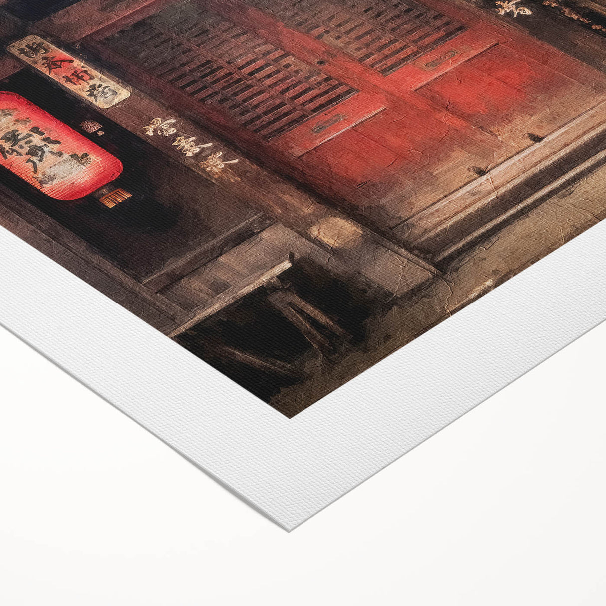 Art deco poster featuring a detailed illustration of a Japanese door, rendered in muted earth tones on rolled canvas.