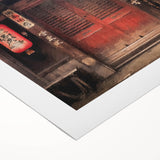 Art deco poster featuring a detailed illustration of a Japanese door, rendered in muted earth tones on rolled canvas.