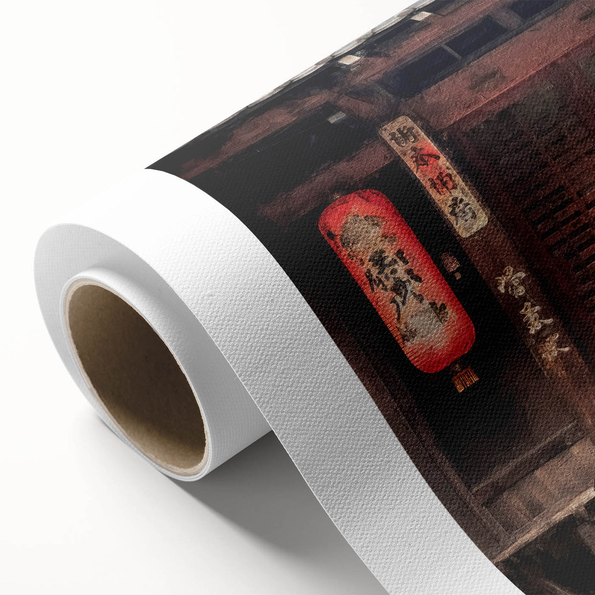 Art Deco poster featuring a stylized Japanese door design in muted earth tones on rolled canvas.