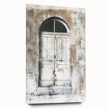 Acrylic print of a rustic Italian door in muted earth tones, suitable for dining room decor.