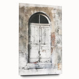 Acrylic print of a rustic Italian door in muted earth tones, ideal for bedroom or dining room decor.