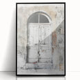 Large abstract wall art depicting a rustic Italian door in muted earth tones on framed acrylic.