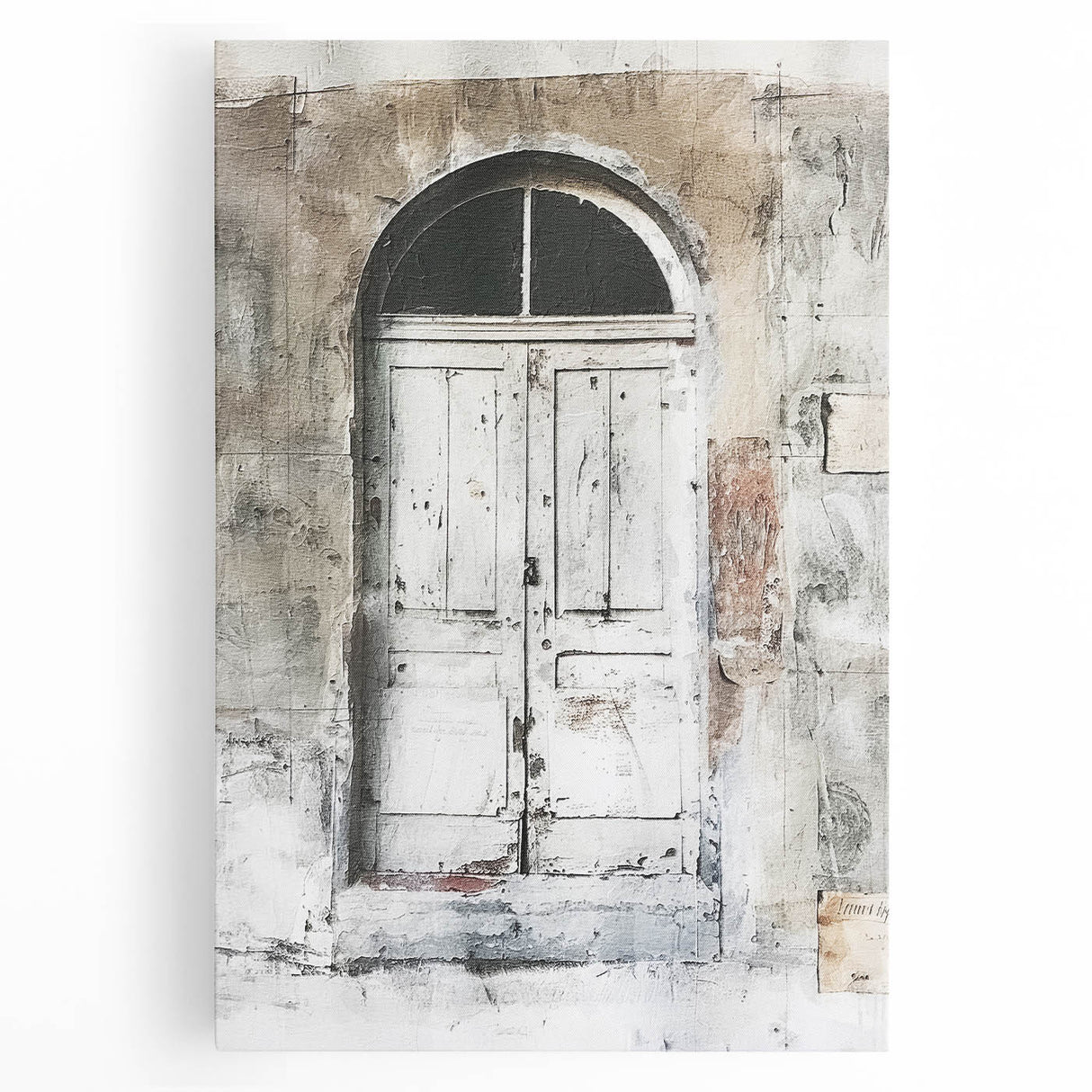 Black and white photograph of a rustic Italian door, printed on stretched canvas, ideal for kitchen wall art.