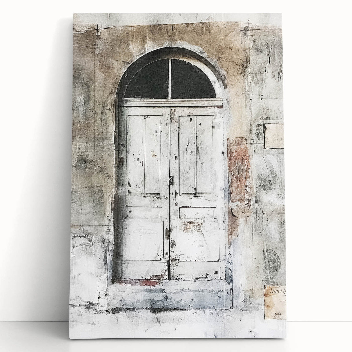 Black and white photo of a rustic Italian door on stretched canvas, ideal for kitchen wall art or bedroom ambiance.