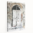 Rustic Italian door architecture on stretched canvas, featuring earthy tones, ideal for kitchen wall art.