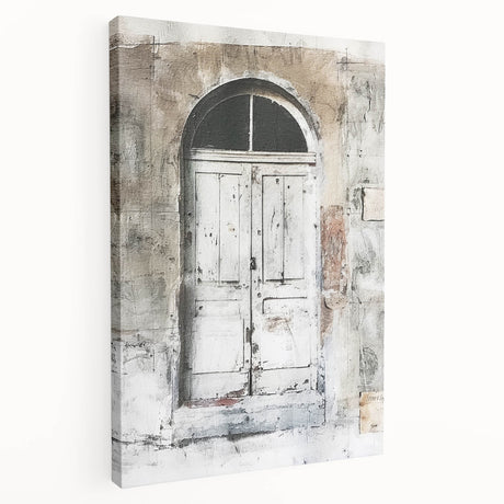 Rustic Italian door architecture on stretched canvas, featuring earthy tones, ideal for kitchen wall art.