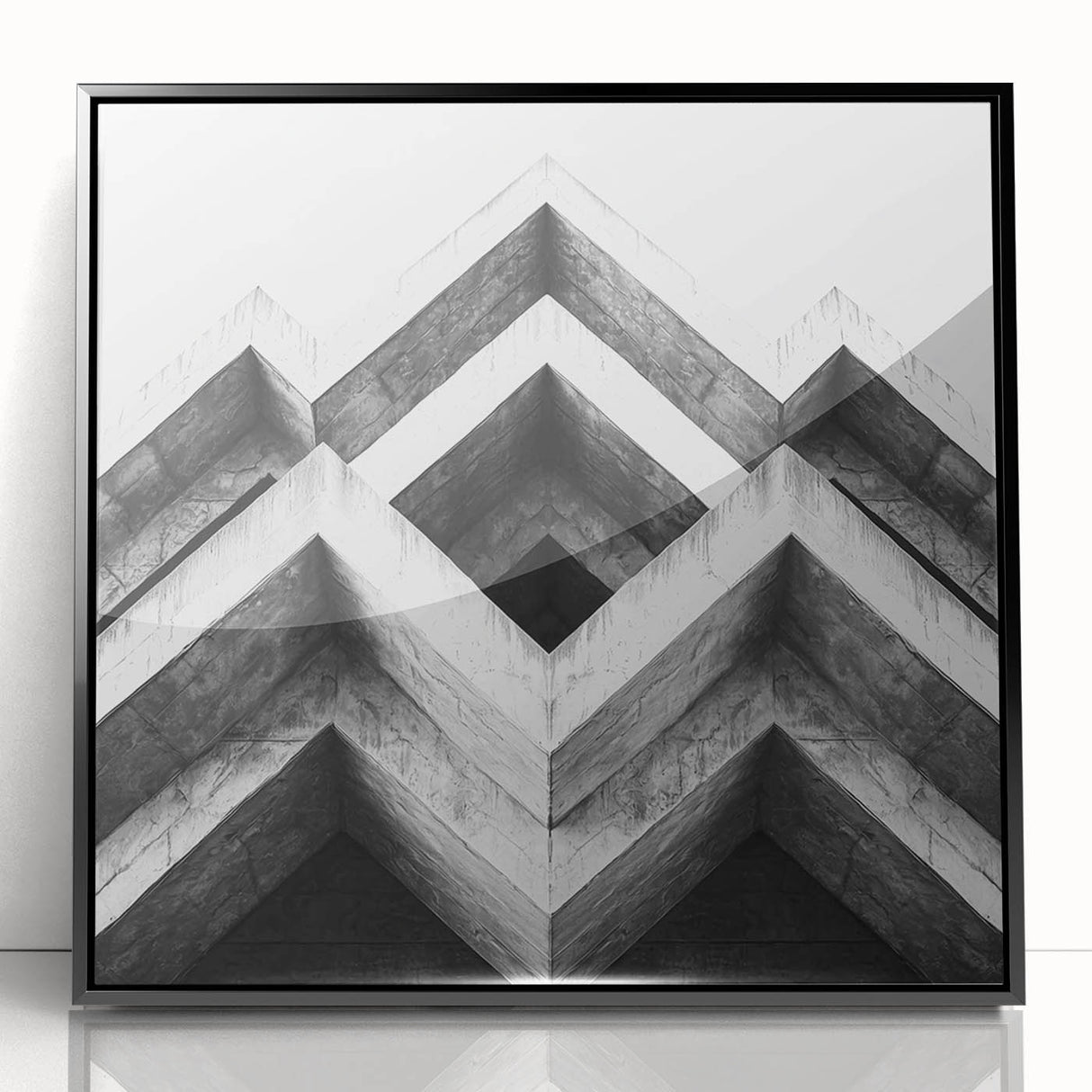 Large abstract wall art featuring geometric shapes in black and white on a framed acrylic, ideal for modern art wall decor.