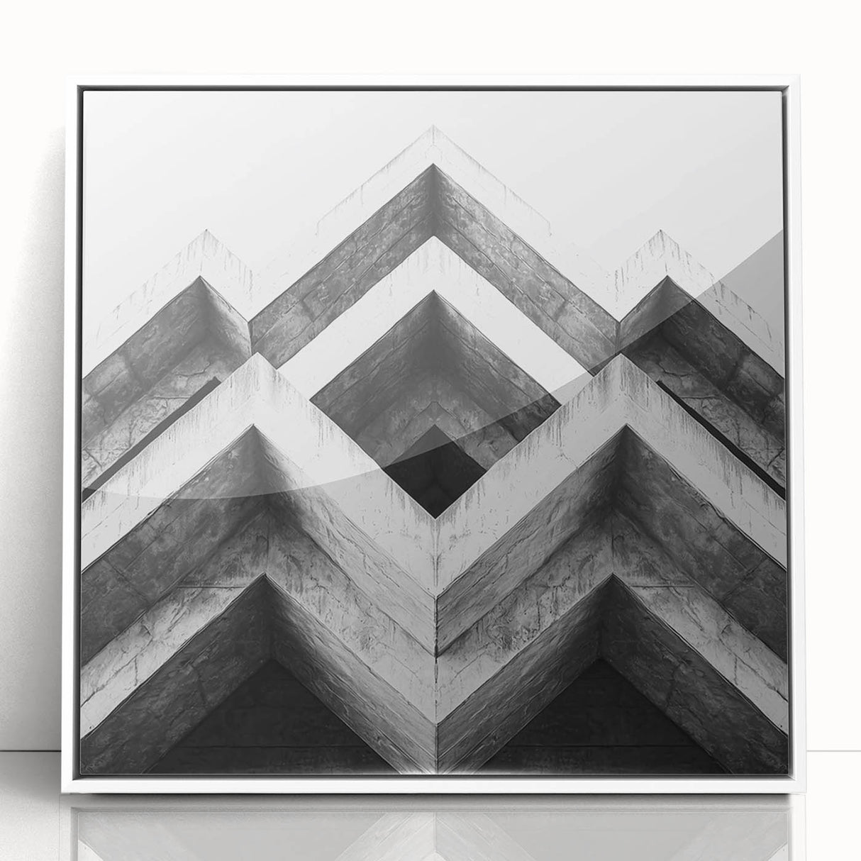 Art deco poster of modern architecture in monochrome shades, acrylic framed, suitable for nursery wall art.
