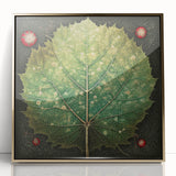 Framed wall art featuring a vibrant floral and botanical design with gold accents, presented in a sleek acrylic frame, perfect for modern home decor.