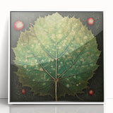 Framed acrylic wall art featuring a vibrant floral and botanical design with green leaves, set against a white background for a modern decor accent.