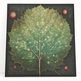 Stretched canvas wall art featuring a vibrant floral and botanical design with green leaves on a light background, perfect for home decor.