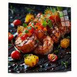 Large abstract wall art on acrylic glass depicting assorted food dishes in vibrant colors.