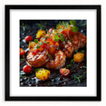 Extra large framed abstract art print featuring colorful, textured representations of various food dishes.