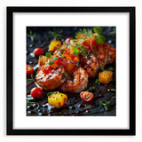 Extra large framed abstract art print featuring colorful, textured representations of various food dishes.