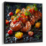 Black and white vintage poster art on framed canvas featuring assorted food dishes, suitable for bedroom wall decor.