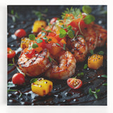 Black and white large canvas of various food dishes, ideal for kitchen wall art.