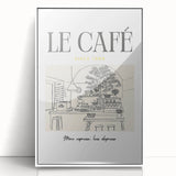 Art deco poster of food and drinks in muted pastel shades, framed in white acrylic, suitable for modern nursery wall art.