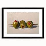 Extra large abstract art print featuring textured, colorful fruits on canvas with a black frame, ideal for living room decor.