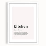 Abstract art print featuring a variety of fruits in vibrant colors on a white framed poster, ideal for dining room decor.