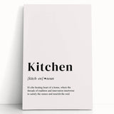 Large black and white stretched canvas depicting various culinary tools, ideal for kitchen wall art.