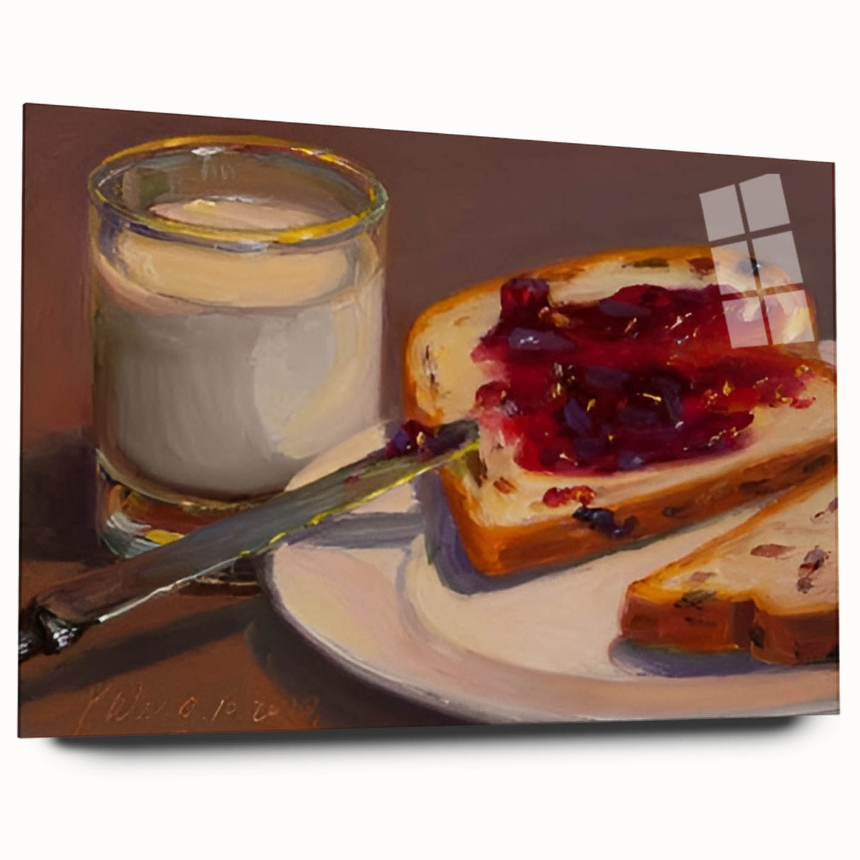Large acrylic print featuring an array of pastries in soft beige and brown tones, suitable for bedroom or dining room art.