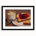 Abstract art print of colorful pastries in a black frame, ideal for extra large wall art in a living room.