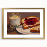 Extra large framed abstract art print featuring assorted pastries in muted earth tones, ideal for living room decor.