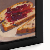 Close-up of black wall art featuring colorful pastries, textured details on a framed canvas, ideal for living room decor.