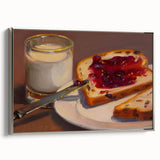 Framed canvas featuring a landscape art painting of colorful pastries, set against a black background.