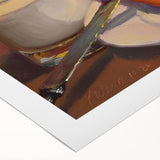 Art deco poster of assorted pastries in muted pastel tones on rolled canvas, suitable for dining room wall art.