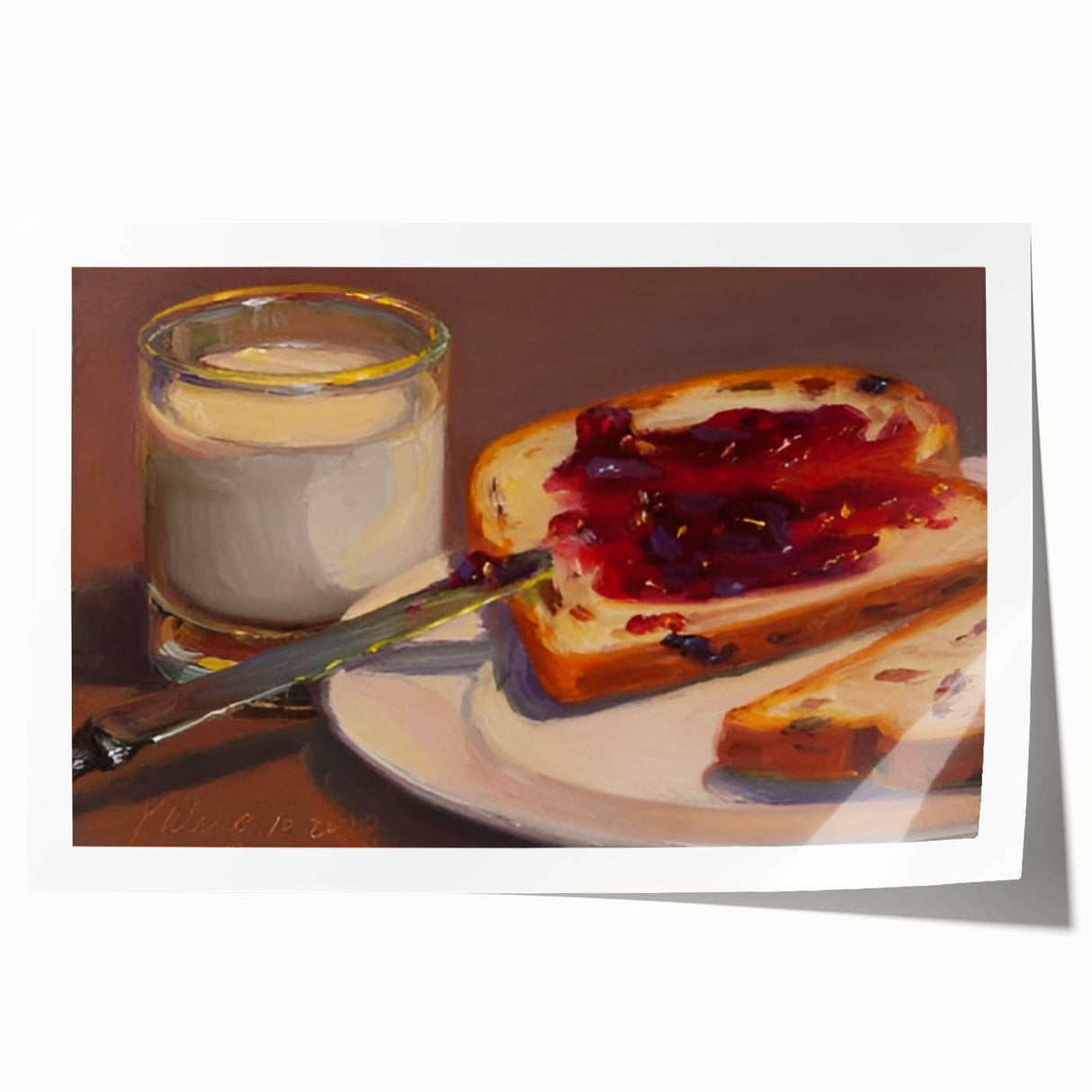 Rolled print of assorted pastries in soft beige and brown tones, suitable as art wall dining room decor.