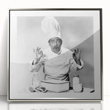 Mid-century modernist art depicting people dining, in muted earth tones on a framed acrylic.