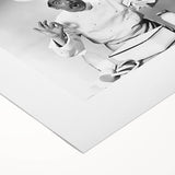 Art deco poster featuring a stylized food and people scene in muted colors on rolled canvas, suitable for dining room walls.