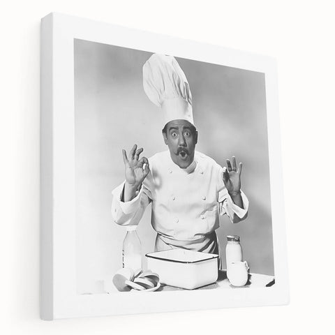 Large canvas print featuring a colorful abstract design of food and people, ideal for kitchen wall decor.