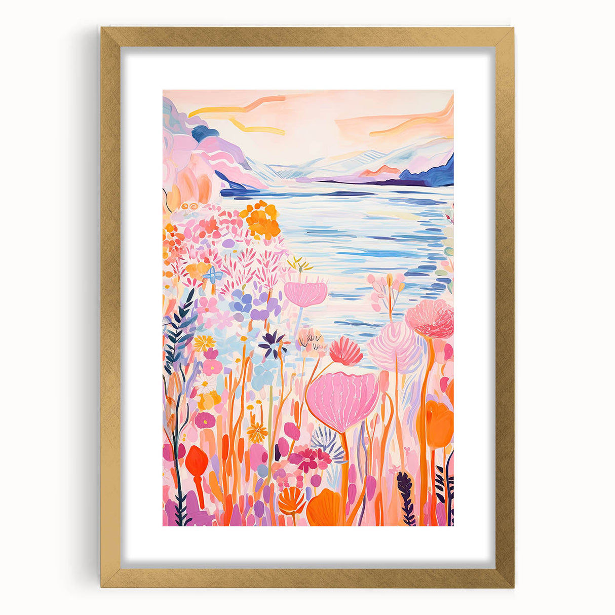 Children’s Wall Art Prints - Vibrant Floral Lakeside Scene