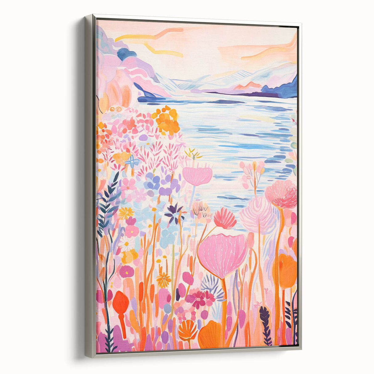 Children’s Wall Art Prints - Vibrant Floral Lakeside Scene