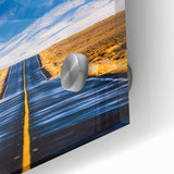 Close-up view of a vibrant landscape acrylic glass artwork showcasing intricate details and vivid colors, perfect for modern home decor or art enthusiasts.