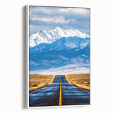Framed landscape canvas artwork displaying a serene nature scene with vibrant colors, featuring a sleek white frame that enhances its aesthetic appeal, ideal for home decor.